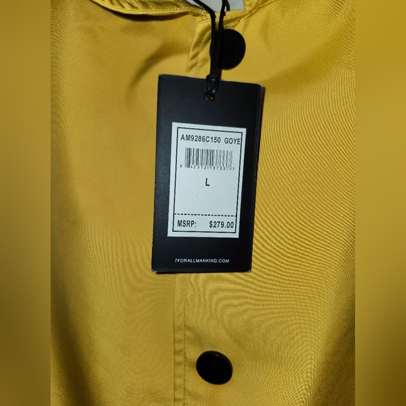 NWT 7 FOR ALL MANKIND 7FAM MEN'S Yellow Rain Outdoor Jacket Hidden Hood L - Picture 4 of 6